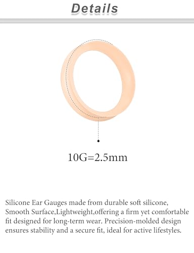 10G-25mm Flesh Skin Solid Soft Silicone Gauges Plugs for Ears Saddle Double Flared Ear Gauges Flesh Stretching Kit Expander Hide Tunnels Plugs Piercing Jewelry for Women Men - color: 10 Gauge=2.5mm