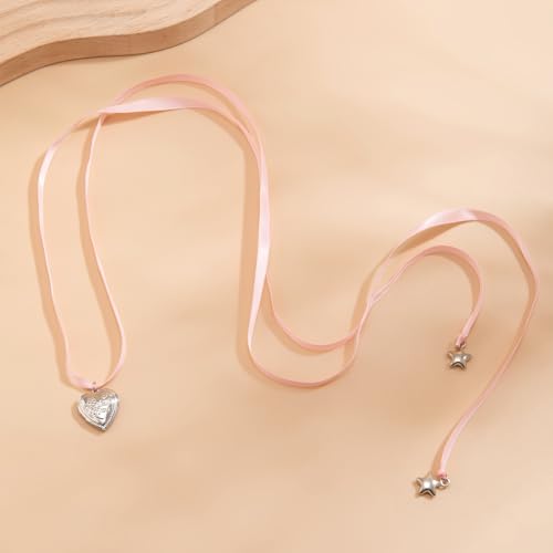 Pearl Ribbon Bow Choker Necklaces Y2k Coquette Necklace for Women - color: Pink
