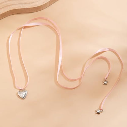 Pearl Ribbon Bow Choker Necklaces Y2k Coquette Necklace for Women - color: Pink