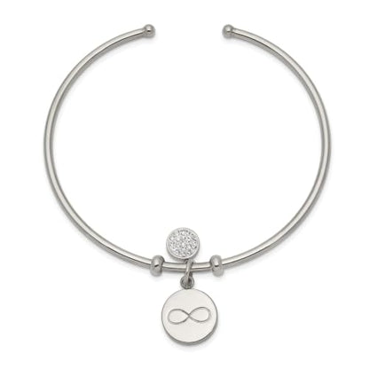 Chisel Crystal & Infinity Cuff Bangle in Stainless Steel