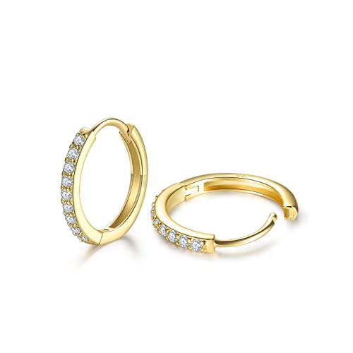 3 Pairs 925 Sterling Silver Small Hoop Earrings for Women Men | Cubic Zirconia, 14K White Gold Plated Huggie Hoop Earrings, Hypoallergenic - style: I-gold 3 pairs 10mm