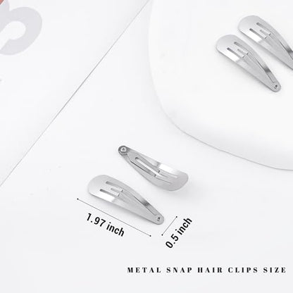 48 PCS Small Metal Barrettes For Women Non Slip Water Drop Snap Clips For Thick Thin Fine Hair Classic Accessories,Silver,1.97 x 0.5 In - color: Silver