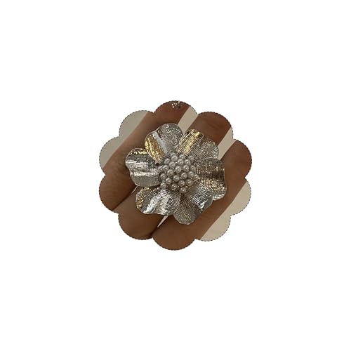 Gold Flower Ring for Women Trendy Silver Flower Statement Ring Adjustable Minimalist Rings Jewelry - color: Silver, style: Pearl Flower