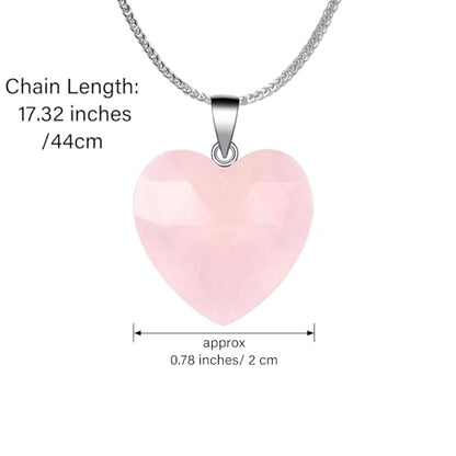 iSTONE 925 Sterling Silver Natural Crytral for Womens Pendant Necklace, Gemstone Birthstone with 17.8" Silver Chain Ladies - color: Heart - Rose Quartz