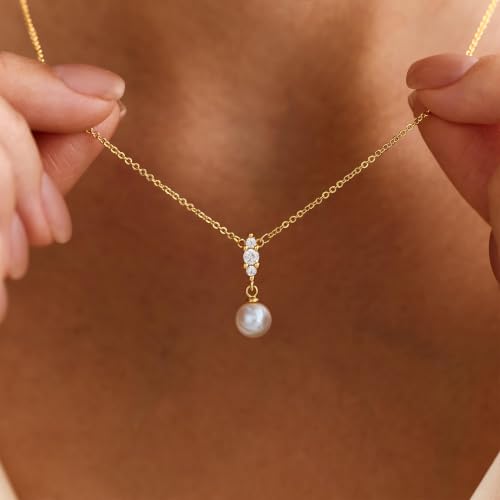 Amicon Pearl Necklaces for Women – 14K Gold Plated Freshwater Pearl Dainty Choker Hypoallergenic Pearl Necklace Wedding Birthday Gift for Women - style: Pearl Pendant-02-GD