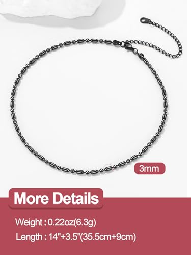 FOCALOOK Choker Necklace for Women, Double Layered Boho Beaded Choker Chain | Dainty 14K Gold Plated/Silver/Black Metal, Simple Small Satellite Beaded Chain Necklace, Hypoallergenic for Everyday Wear - color: 03.Beaded Choker-Black