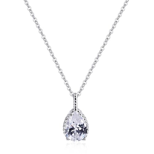 Teardrop Pendant Necklace for Women - Sterling Silver Birthstone Crystal Necklace Gift - color: White