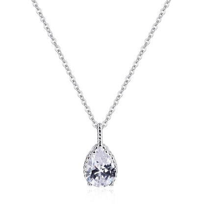 Teardrop Pendant Necklace for Women - Sterling Silver Birthstone Crystal Necklace Gift - color: White