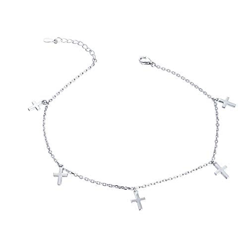 Anklet for Women S925 Sterling Silver Beach Foot Adjustable Ankle Bracelet - style: Cross