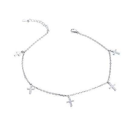 Anklet for Women S925 Sterling Silver Beach Foot Adjustable Ankle Bracelet - style: Cross