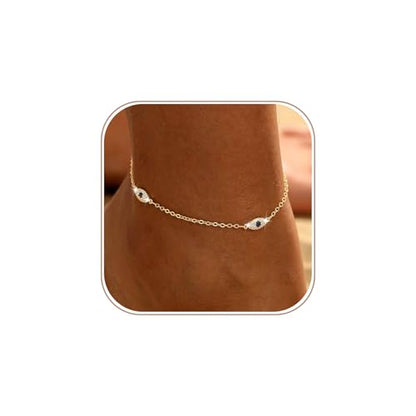Ankle Bracelets for Women 14K Gold/Silver Plated Cross Heart Bead Anklet Waterproof Adjustable Chain Non Tarnish Cute Boho Trendy Dainty Summer Beach Foot Jewelry Gift for Her - style: Evil Eye-GD