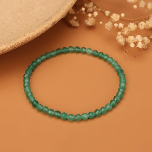 Natural Faceted Crystal Bracelet for Women,4mm Gemstone Round Beads Bracelets Adjustable Stretchy Healing Crystal Beads Bracelets Dainty Jewelry Gift - color: Green Aventurine