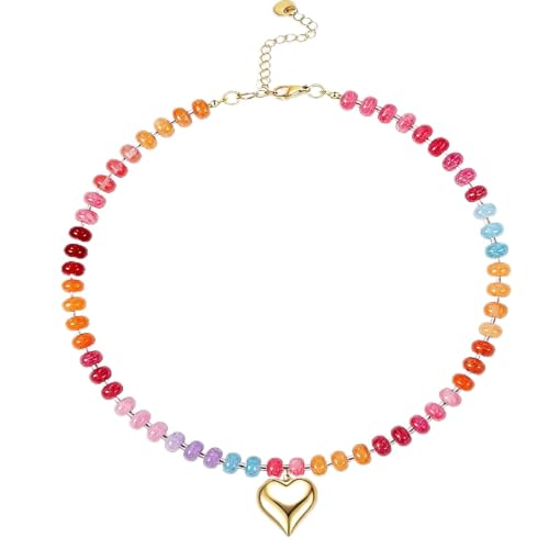 Gemstone Beaded Natural Stone Heart Pendant Necklaces for Women - color: Natural Stone Necklace-1