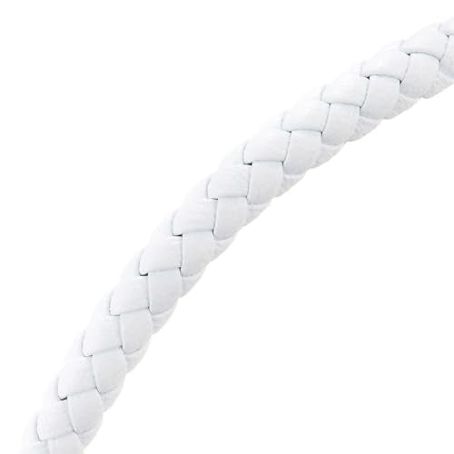 COOLSTEELANDBEYOND Minimalist Mens Women Leather Bracelet, Thin Braided Leather Bangle, Steel Oval Magnetic Clasp - color: E-Color: White