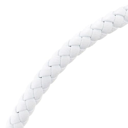 COOLSTEELANDBEYOND Minimalist Mens Women Leather Bracelet, Thin Braided Leather Bangle, Steel Oval Magnetic Clasp - color: E-Color: White