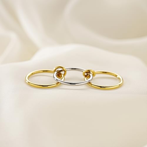 AllenCOCO 14K Gold Plated Stackable Rings, 3 Ring Set with CZ Cubic Zirconia, Gold & Silver Stacked, Interlocking Band for Women Statement