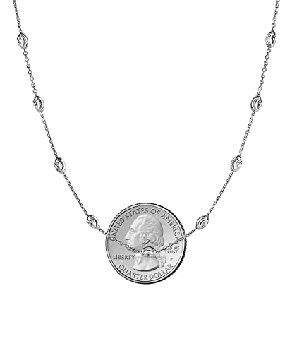 Savlano 18K Gold Plated Over 925 Sterling Silver Station Oval Moon Bead Necklace Chain For Women. Silver, Gold, Rose Gold - Made in Italy Comes With a Gift Box - style: Silver