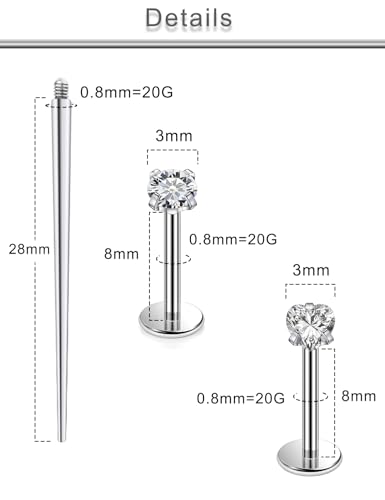 20G 18G 16G F316 Titanium Flat Back Nose Rings Studs Hypoallergenic Screw on Tragus Helix Cartilage Earrings Stud Piercing Jewerly for Women Men Bars 6mm - style: 20G Flat Back Nose Studs-bars 8mm