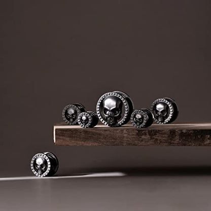 ERKUOO 2PCS Skull Ear Gauges Screw Ear Plugs Tunnels Ear Flesh Tunnels Piercing Earrings Hangers Expander Stretchers 0g-1"(8mm-25mm) - color: #3 Black, size: 3/4"=19mm