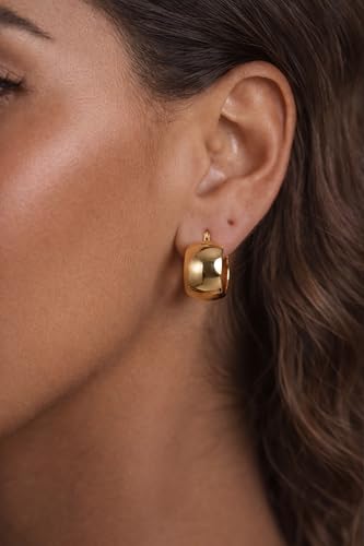 Chunky Gold Hoop Earrings for Women 14k Gold Plated Thick Triple Earrings | Hypoallergenic Trendy Chunky Gold Hoops Earrings,Dainty Jewelry Gifts for Women - style: thick hoop earrings