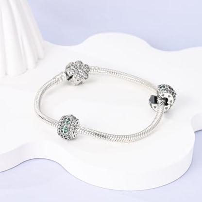 925 Sterling Silver Openable Clip Spacer Bead Fits Pandora Bracelet | Hypoallergenic Clip Stopper Charm, Star Clover Butterfly Floral Mom Heart Paved Zircon Gift for DIY Charm Bracelet Jewelry - color: Four Leaf Clover