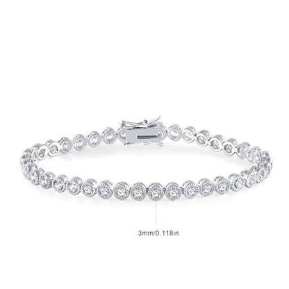 18K White Gold Plated Round-Cut Full CZ Link Bracelet Classic Hypoallergenic Cubic Zirconia Tennis Bracelet for Women - size: 6.3IN, style: Round 3mm Halo