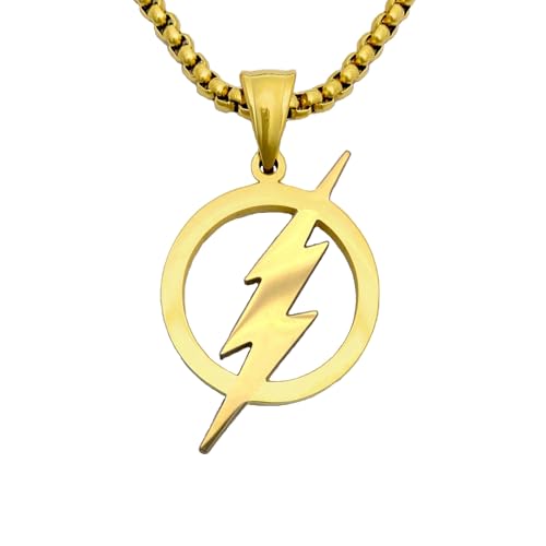 Tapp Collections Stainless Steel Superhero Pendant Necklace - color: Flash Lightning Bolt / Steel Chain / Gold Color
