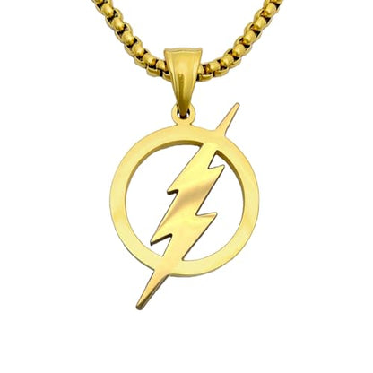 Tapp Collections Stainless Steel Superhero Pendant Necklace - color: Flash Lightning Bolt / Steel Chain / Gold Color