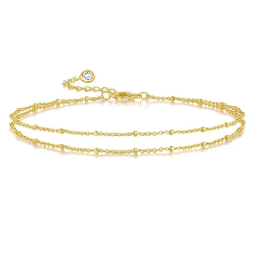Gold Ankle Bracelets for Women 14k Gold Plated Cuban Link Chain Anklet Set | Stackable, Waterproof, Layered Anklet Bracelets, Non Tarnish, Summer Beach Jewelry - color: Gold B-1Pc