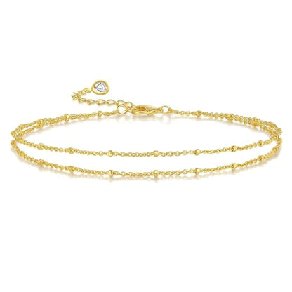 Gold Ankle Bracelets for Women 14k Gold Plated Cuban Link Chain Anklet Set | Stackable, Waterproof, Layered Anklet Bracelets, Non Tarnish, Summer Beach Jewelry - color: Gold B-1Pc