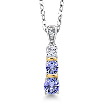 Gem Stone King Blue Tanzanite and Moissanite Pendant Necklace For Women | 925 Silver and 10K Yellow Gold | 0.58 Cttw | Gemstone December Birthstone | With 18 Inch Chain