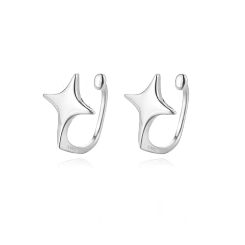 Reffeer Solid 925 Sterling Silver Star Cuff Earrings Cartilage Wraps for Women Teens Helix Earrings Star Clip On Earrings No Piercing - color: A-Silver