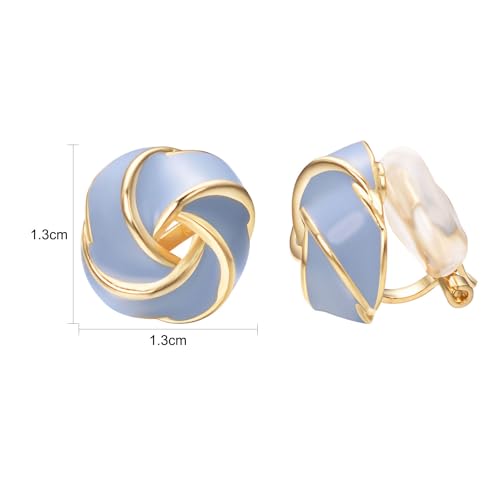 Yoursfs Knot Multicolor Clip on Earrings For Women Silver and gold Plated Large Non Pierced Floral Earrings - style: Blue four knot ear clip