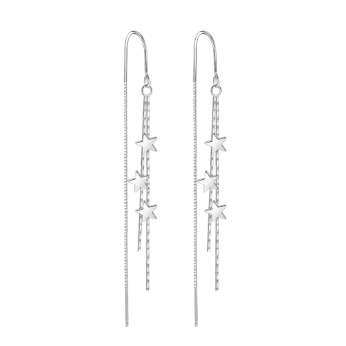 925 Sterling Silver Dangle Earrings with Charms Heart, Water drop, Moon, Star Long Drop Earring for Women Jewelry Gifts Hypoallergenic - color: star triple hanging