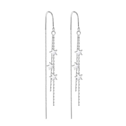 925 Sterling Silver Dangle Earrings with Charms Heart, Water drop, Moon, Star Long Drop Earring for Women Jewelry Gifts Hypoallergenic - color: star triple hanging