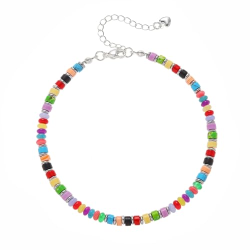 XIJIN Natural Stone Beaded Anklets for Women Handmade Beach Boho Turquoise Beads Ankle Bracelet Jewelry Gift for Her - color: Silver-A