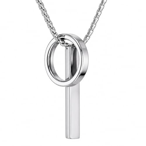 COOLSTEELANDBEYOND Men's Stainless Steel Layered Necklace Set, 3-Piece Stacked Chains, Geometric Hoop and Bar Pendant, Modern Minimalist Jewelry, Gift for Him