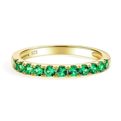 Bezel Set Birthstone Wedding Band 14K Gold Sterling Silver Stackable Half Eternity Band Rings 2.5mm Wide Ruby/Amethyst/Sapphire/Emerald Green/Aquamarine Ring for Women, Send Gift Box - style: 05-Created Emerald