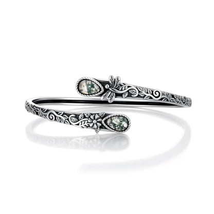 Nature Moss Agate Dragonfly Bracelet For Women 925 Sterling Silver Real Gemstone Adjustable Bangle Vintage Jewelry Gifts