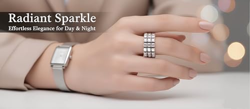 Sparkling Rhinestone Ring Set Trendy Elastic Rhinestone Crystal Stretch Ring Stackable Jewelry for Women Girls - color: 3 Rows Ring-Colorful A