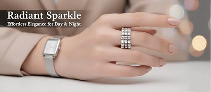 Sparkling Rhinestone Ring Set Trendy Elastic Rhinestone Crystal Stretch Ring Stackable Jewelry for Women Girls - color: 3 Rows Ring-Colorful A