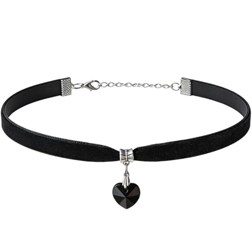 Black Choker for Women, Adjustable Layered Velvet Leather Lace Collar necklace, Goth necklace Gifts - color: Black Heart