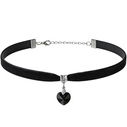 Black Choker for Women, Adjustable Layered Velvet Leather Lace Collar necklace, Goth necklace Gifts - color: Black Heart