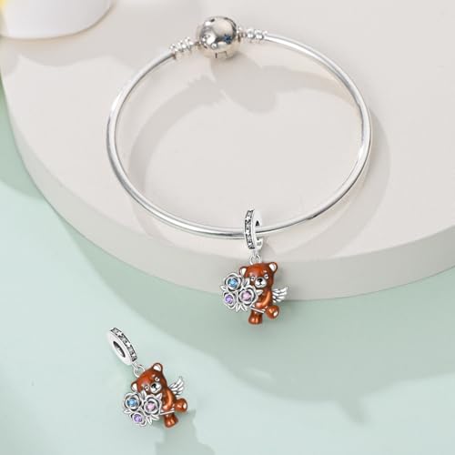 925 Sterling Silver Bead Charm for Pandora Bracelets and Necklaces,Pink Bow Cherry Butterfly Blue Ocean Pendant Bead Charms Jewelry Present Valentines Gifts for Wife/Girlfriend Women - style: Cupid Bear Charm