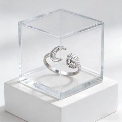 Sun and Moon Rings Stainless Steel Crescent Sun Rings for Women Gold Open Ring Middle Index Finger Jewelry Gift - color: A-Silver Sun&Moon