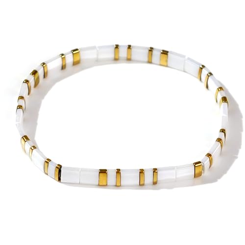 Candy Colorful Tila Flat Beads Bracelets for Women Trendy Unique Friendship Handmade Stackable Christmas Jewelry Gifts - color: white