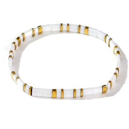 Candy Colorful Tila Flat Beads Bracelets for Women Trendy Unique Friendship Handmade Stackable Christmas Jewelry Gifts - color: white