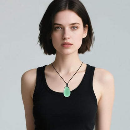 Natural Gemstone Pendant Necklace Healing Crystal Stone Choker Necklace Adjustable Waxed Black Rope for Men - color: 2pcs(Green Aventurine+Black Obsidian)