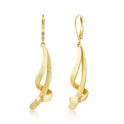 ALEXCRAFT 14K Gold/Silver Twisted Brushed Tassel Dangle Earrings for Women | Hypoallergenic Elegant Lightweight Long Twisted Tassel Dangling Drop Leverback Earrings for Women Trendy Jewelry Gifts in Box - color: Brushed_Gold