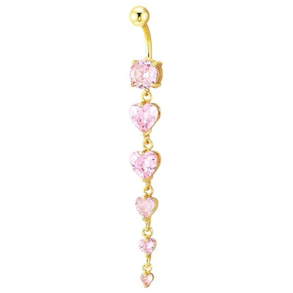 COOLSTEELANDBEYOND Steel Belly Chain Belly Button Ring Body Jewelry Piercing Navel Ring with Long Dangle Cubic Zirconia - color: G-Metal Color: Gold